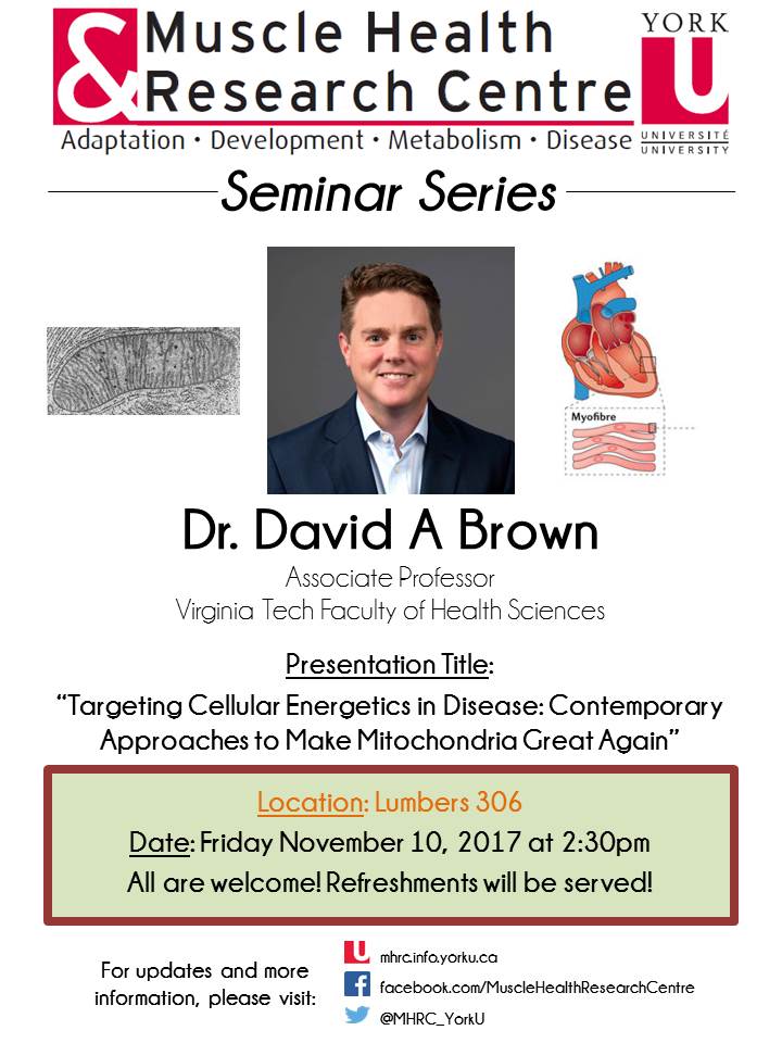 MHRC Seminar Speaker Dr. David A Brown Muscle Health Research
